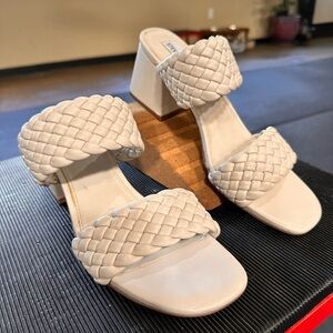Steve Madden Cream Woven Block Heel Sandals